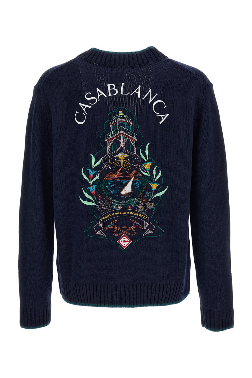 Casablanca Blue Hotel Wool-Cashmere Cardigan Blauw