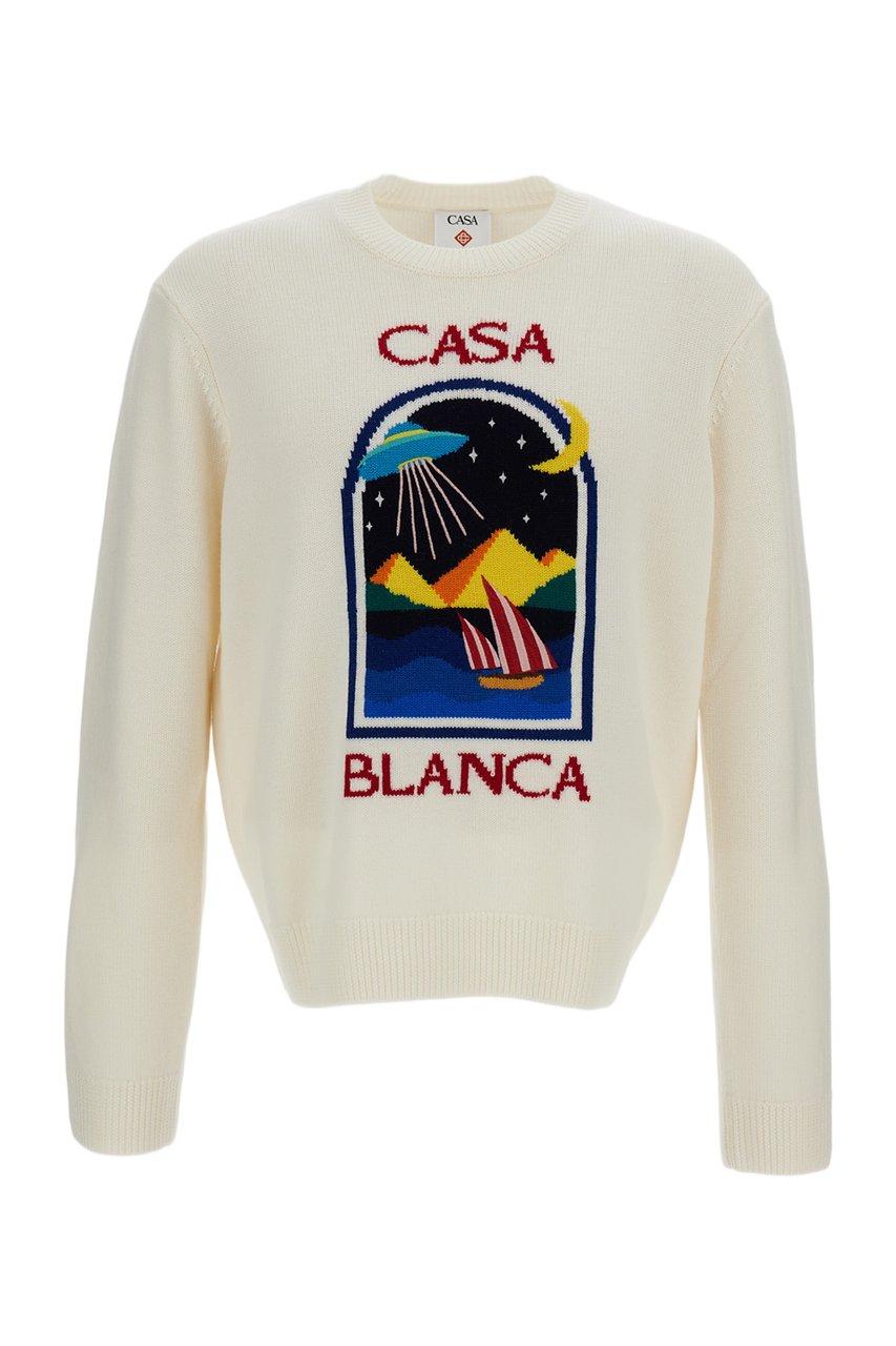 Casablanca White Pyramid Abduction Wool Sweater Wit