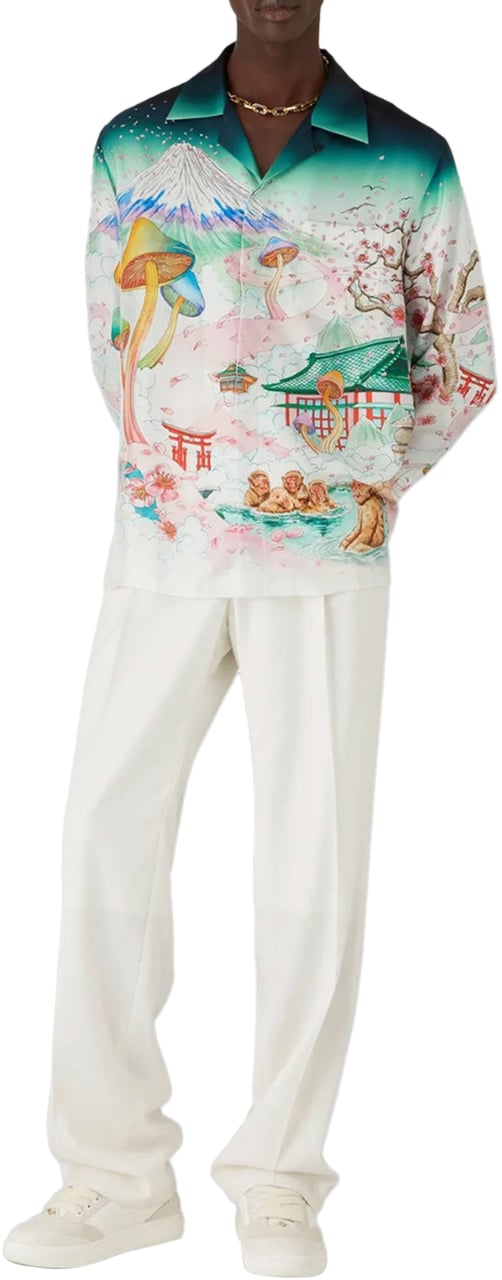 Casablanca SATIN FLOWERS CUBAN COLLAR LONG SLEEVE SILK SHIRT Divers