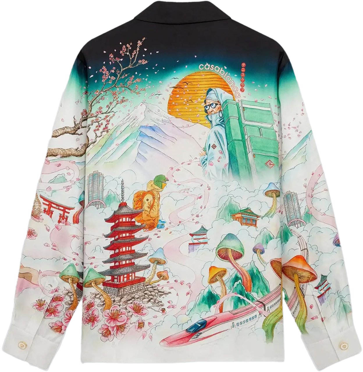 Casablanca SATIN FLOWERS CUBAN COLLAR LONG SLEEVE SILK SHIRT Divers