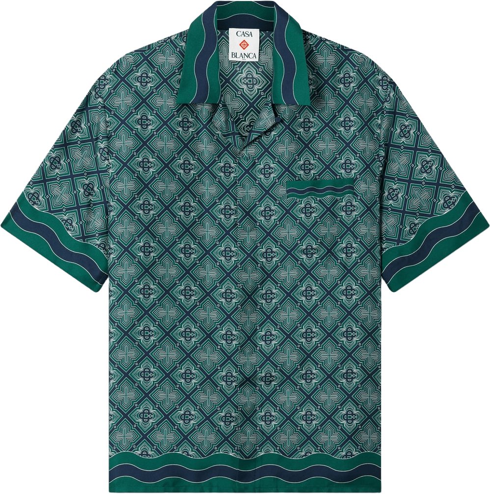 Casablanca SHIRT MET CUBAANSE KRAAG MET UITSTRALEND MONOGRAM IN ZIJDE TWILL Groen