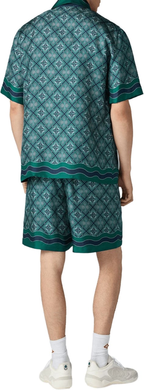 Casablanca SHIRT MET CUBAANSE KRAAG MET UITSTRALEND MONOGRAM IN ZIJDE TWILL Groen