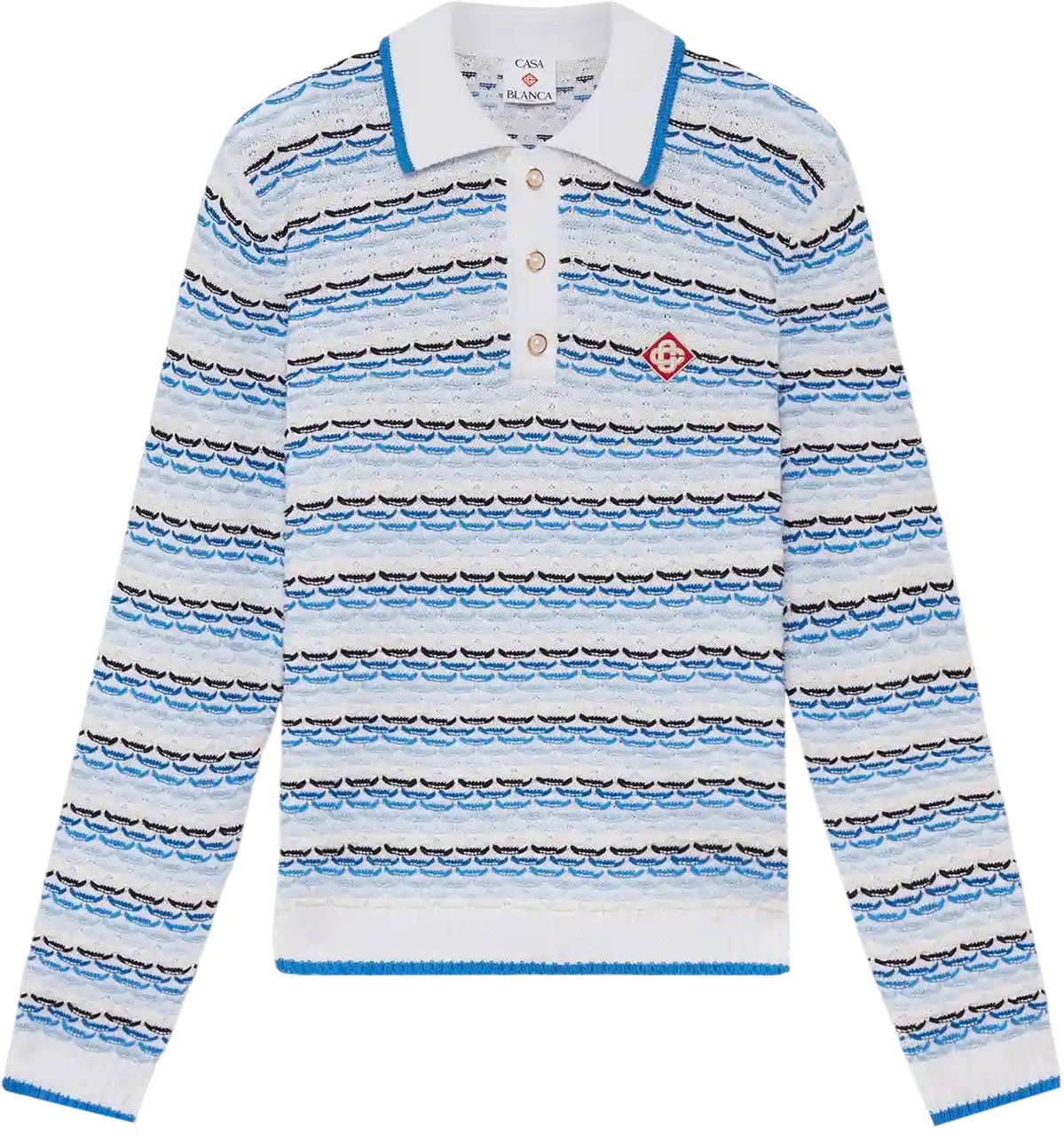 Casablanca TUCK STITCH LONG SLEEVE POLO SHIRT BLUE Blauw