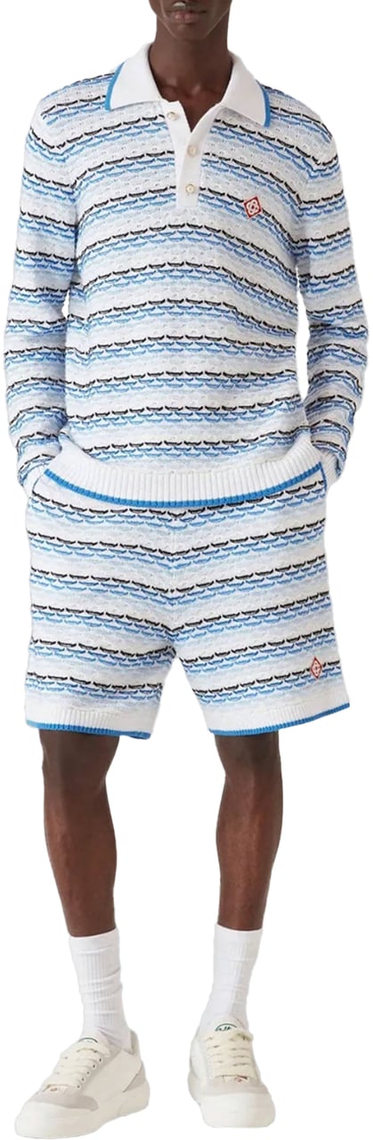 Casablanca TUCK STITCH LONG SLEEVE POLO SHIRT BLUE Blauw