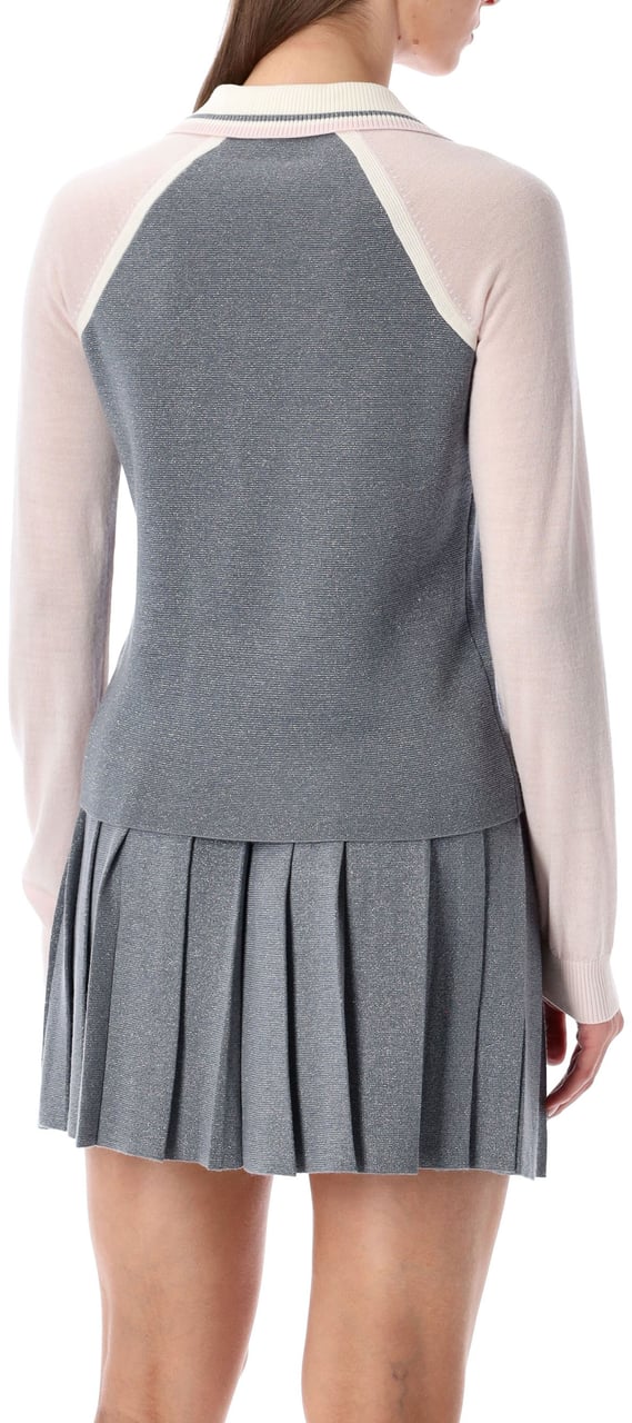 Casablanca V Neck Knit Polo Merino Silver Argento Zilver