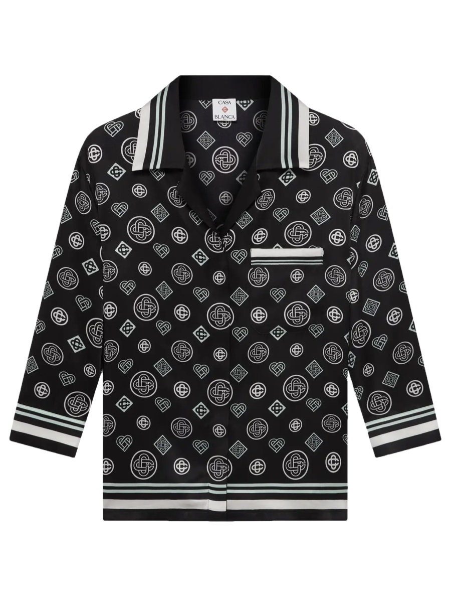 Casablanca Silk Monogram Print Relaxed Shirt Zwart