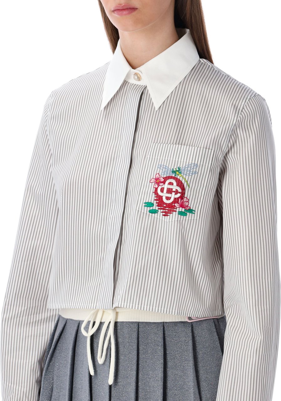 Casablanca Crop Shirt Popeline Stripe White Wit