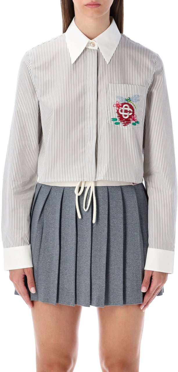 Casablanca Crop Shirt Popeline Stripe White Wit