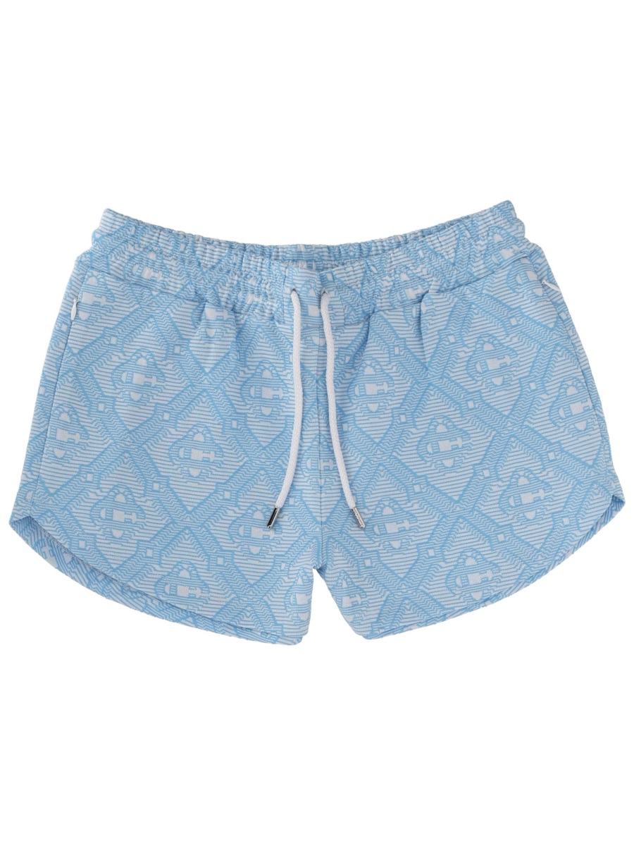 Casablanca Light Blue Monogram Weave Drawstring Shorts Blauw