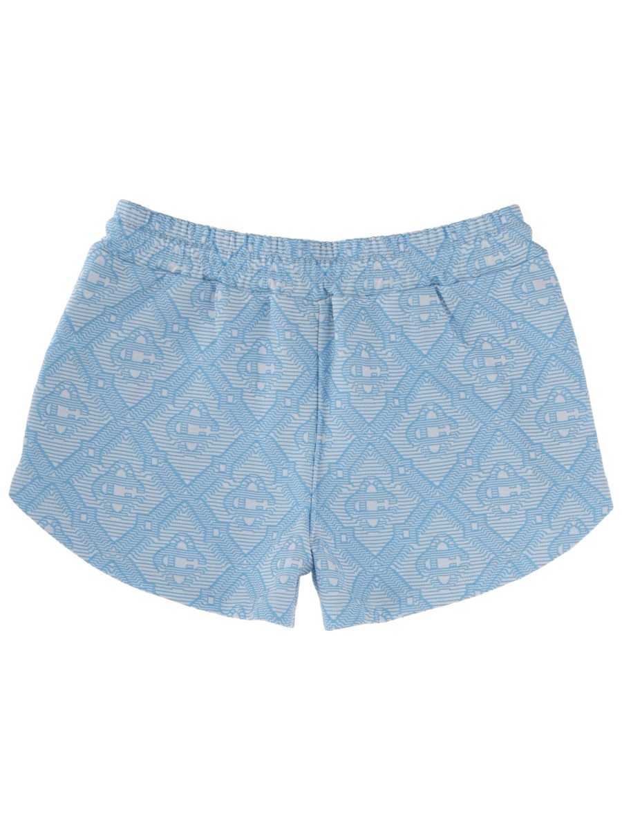 Casablanca Light Blue Monogram Weave Drawstring Shorts Blauw