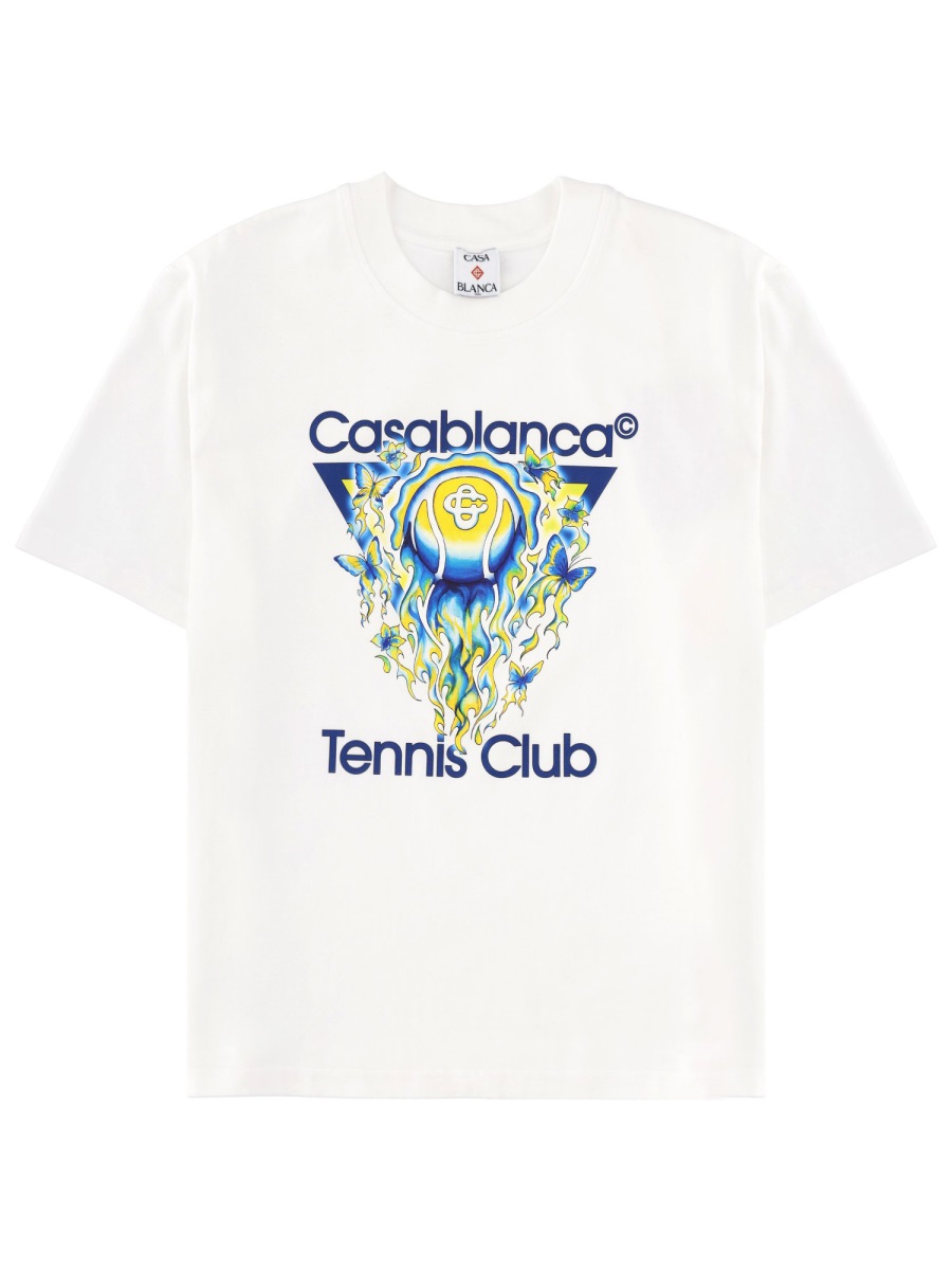 Casablanca Tennis Club Boxy Front Flame Cotton T-Shirt Wit