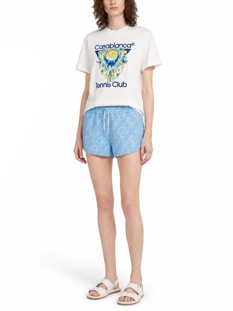 Casablanca Tennis Club Boxy Front Flame Cotton T-Shirt Wit