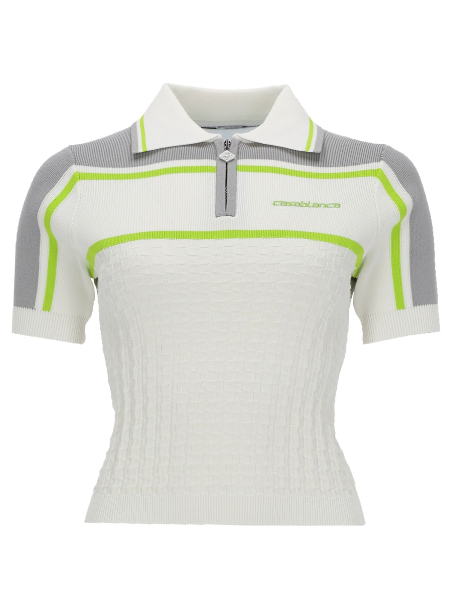 Casablanca Tennis Fitted Textured Zip Polo Shirt Wit