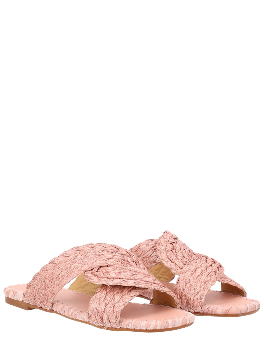 Castaner Padme Braided Polypropylene Raffia Flats Roze