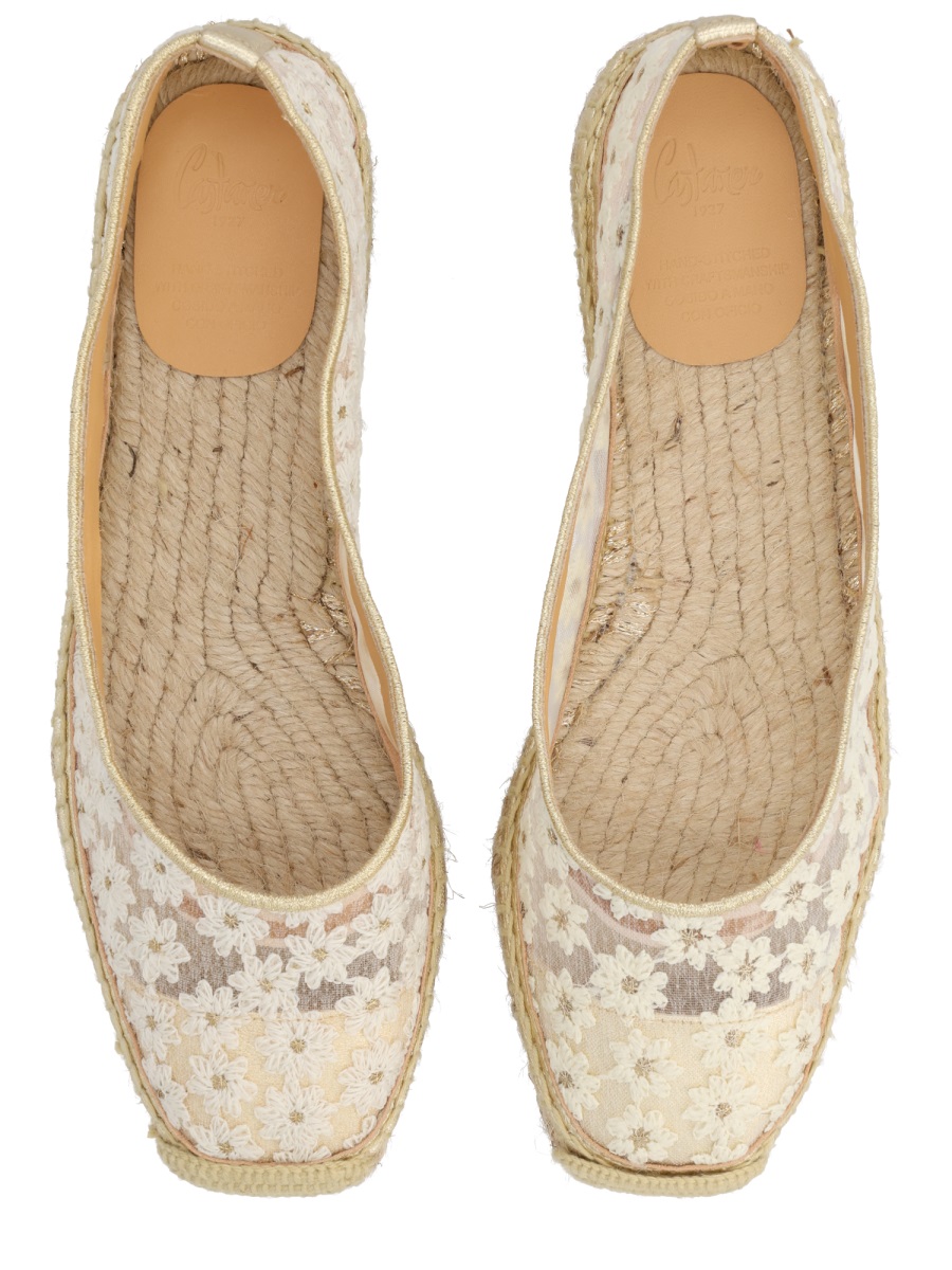 Castaner Paoli Floral Lace Jute Flats Neutraal