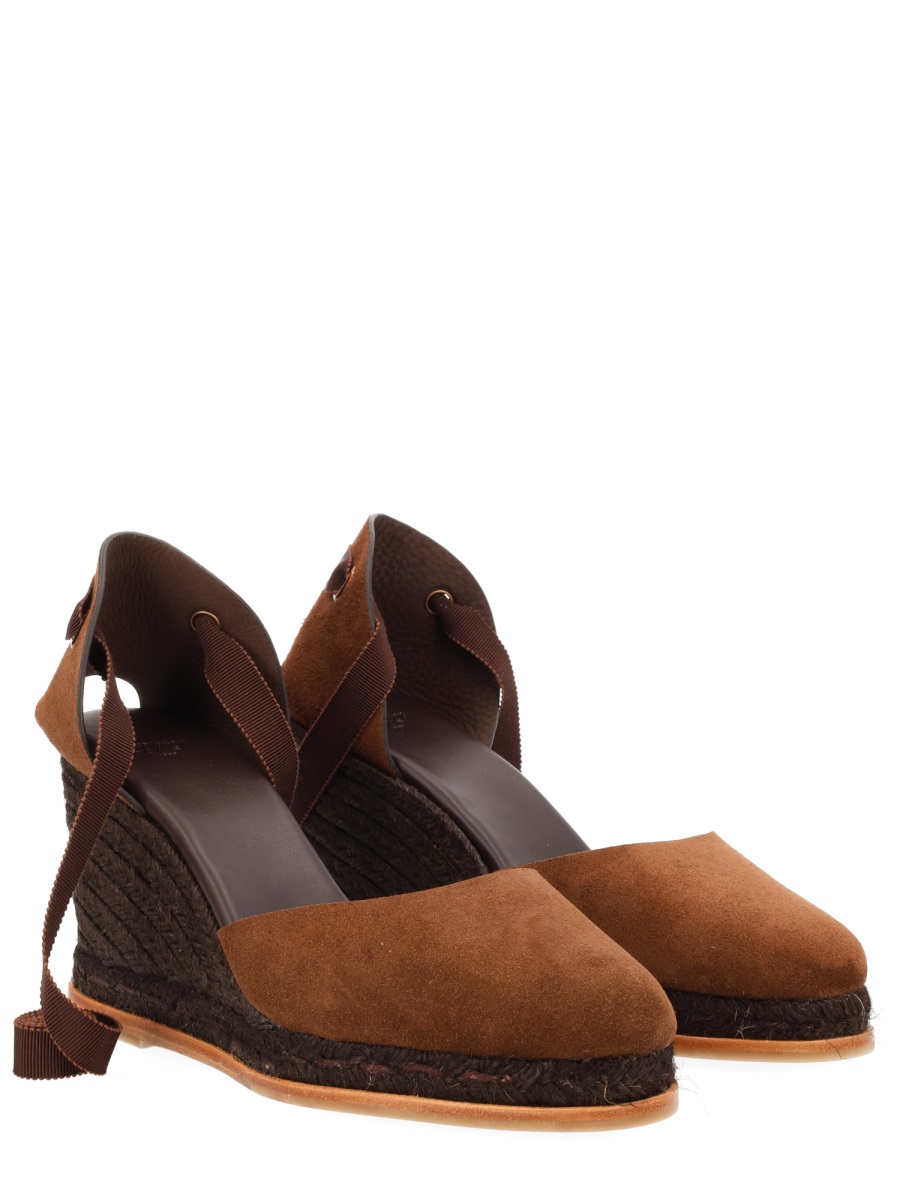 Castaner Warm Brown Camila Braided Wedge Suede Espadrilles Zwart
