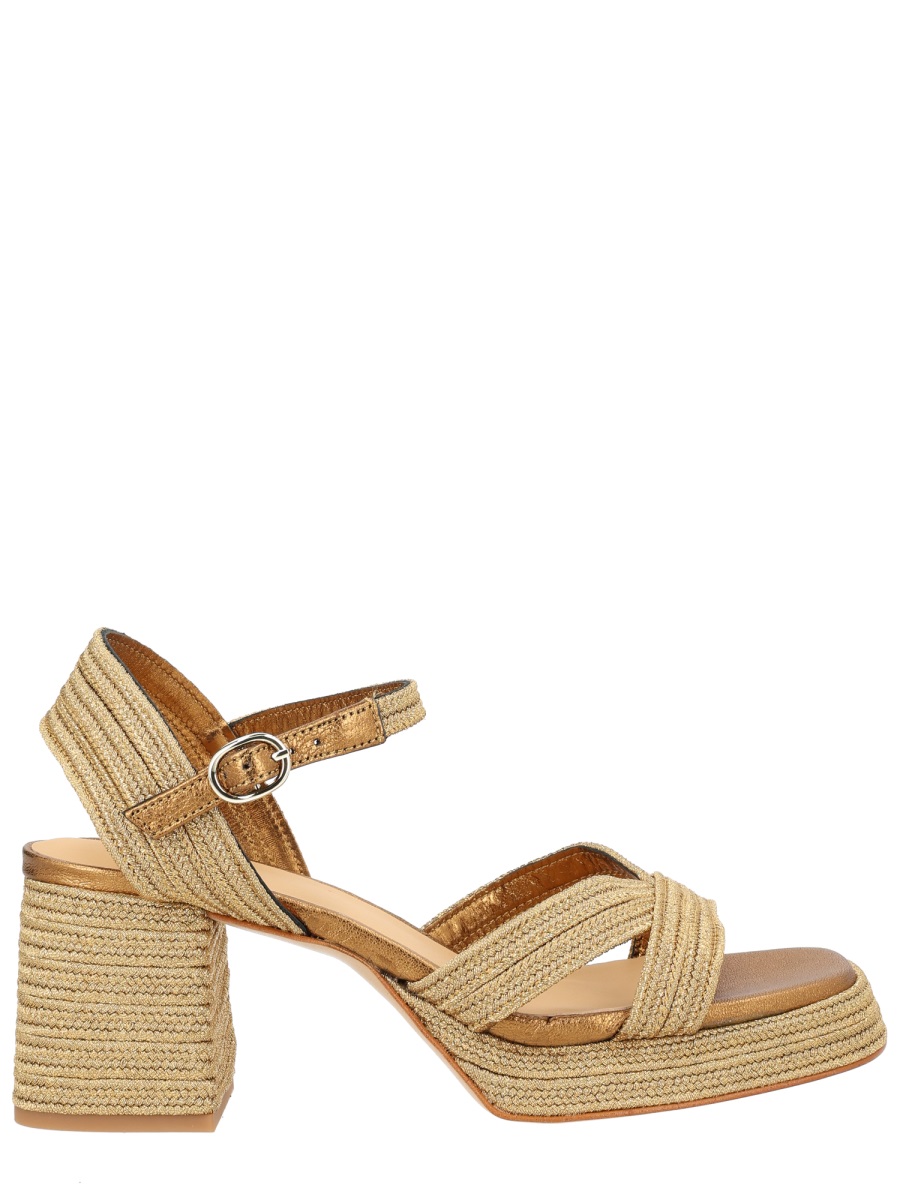 Castaner Neutrals Crisscross Straps Metallic Block Sandals Bruin