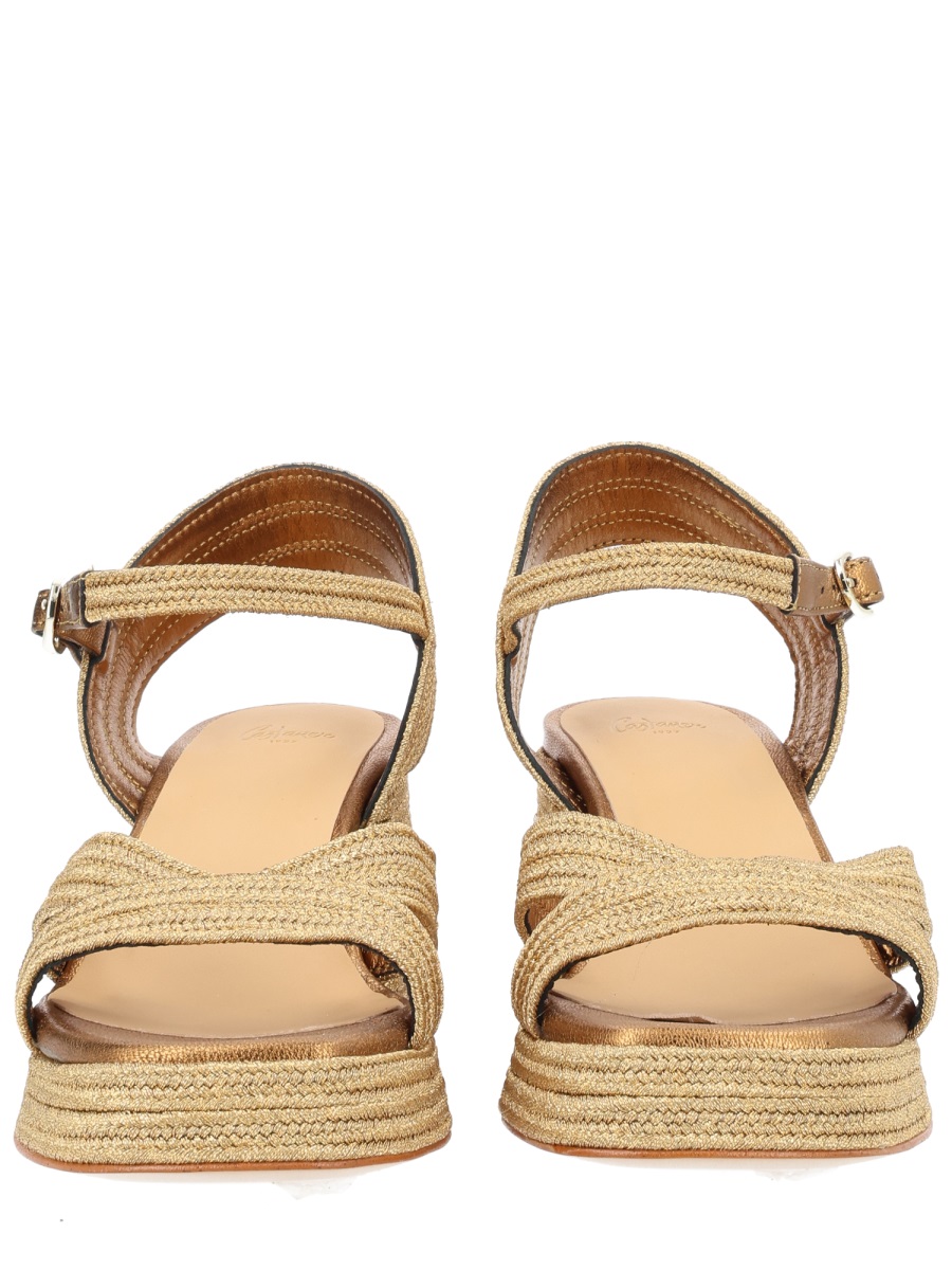 Castaner Neutrals Crisscross Straps Metallic Block Sandals Bruin