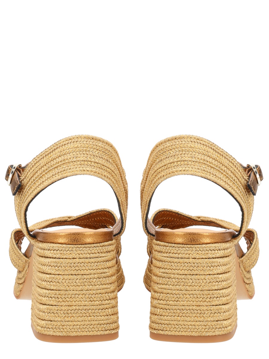 Castaner Neutrals Crisscross Straps Metallic Block Sandals Bruin