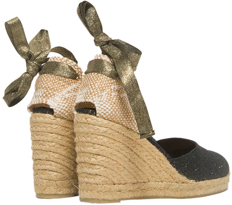 Castaner Espadrilla con zeppa in lino glitterato nero oro. Altezza totale cm 9. Platform cm1 Zwart