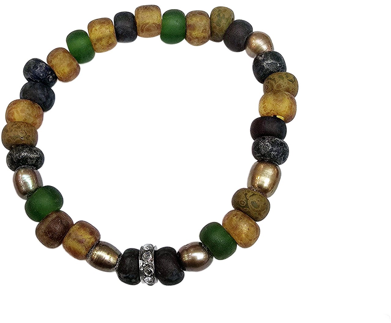 Catherine Michiels Bracelet élastique en verre africain avec rondelles en pierre de lune LC2425 Catherine Michiels Divers