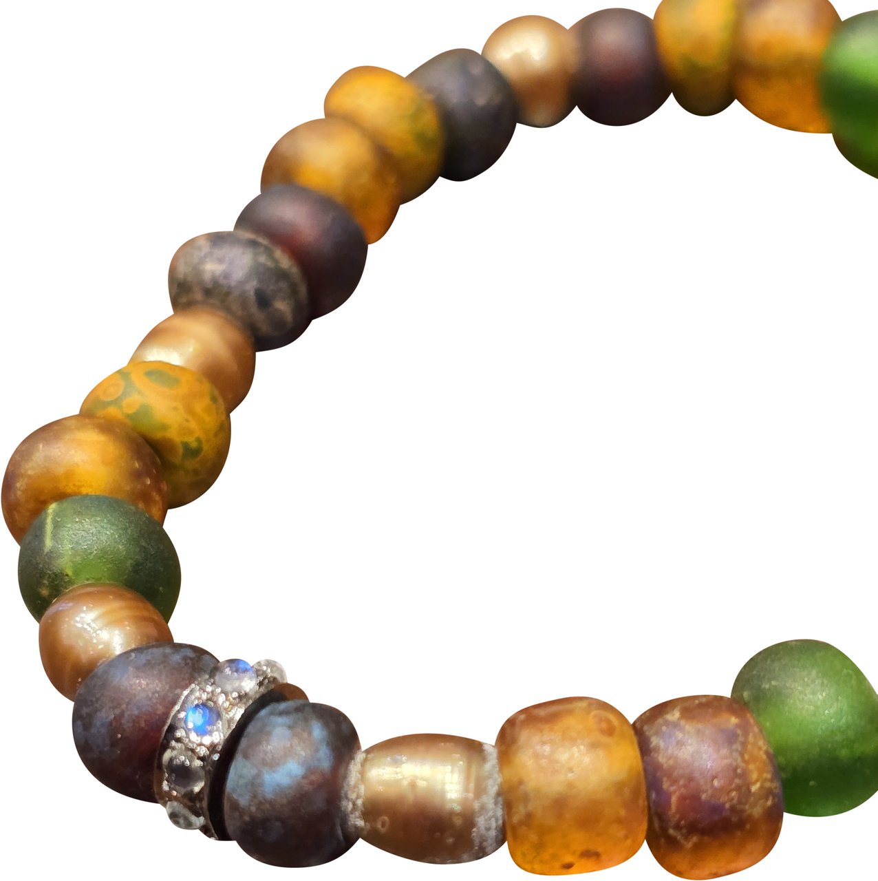 Catherine Michiels Bracelet élastique en verre africain avec rondelles en pierre de lune LC2425 Catherine Michiels Divers