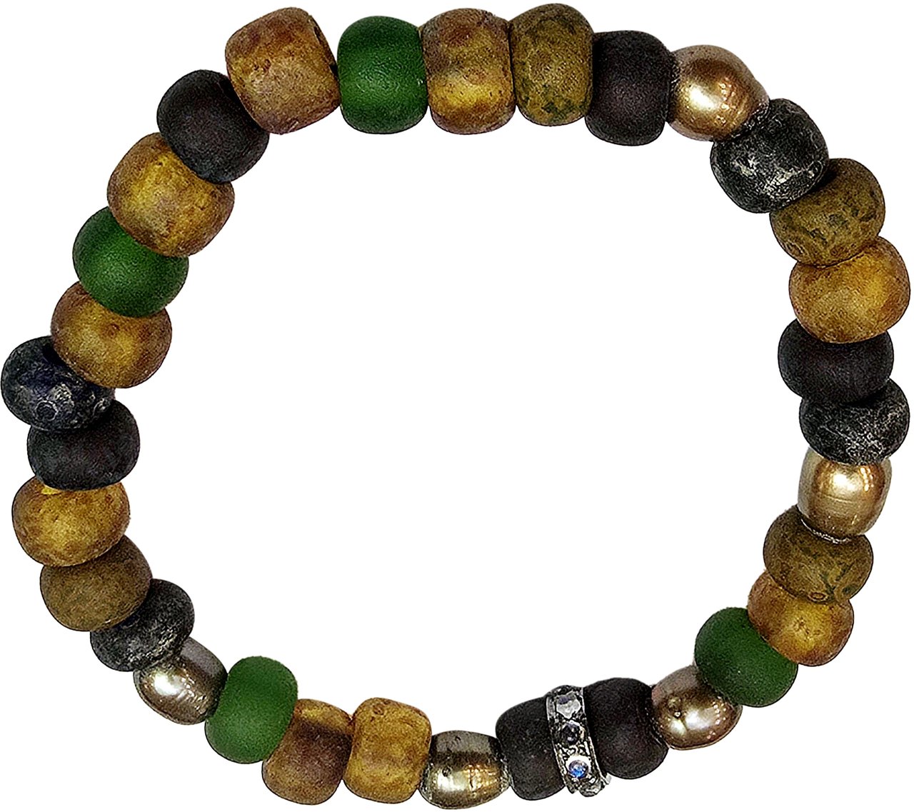 Catherine Michiels Bracelet élastique en verre africain avec rondelles en pierre de lune LC2425 Catherine Michiels Divers