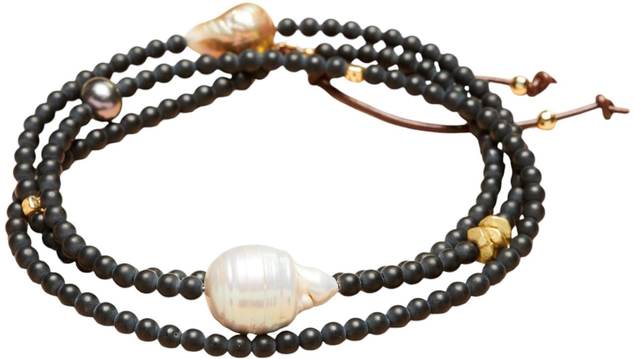 Catherine Michiels Collier Adan Agate noire. perle d'eau douce. perle de Tahiti. Perle or TFW2427 Catherine Michiels Divers