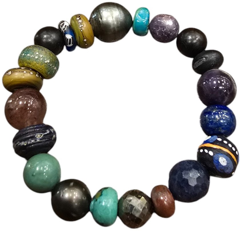 Catherine Michiels Bracelet Miguel perles Tahiti Turquoise ébène Chaman Saphir TFW24-13 Catherine Michiels Bijoux Jewelery Divers