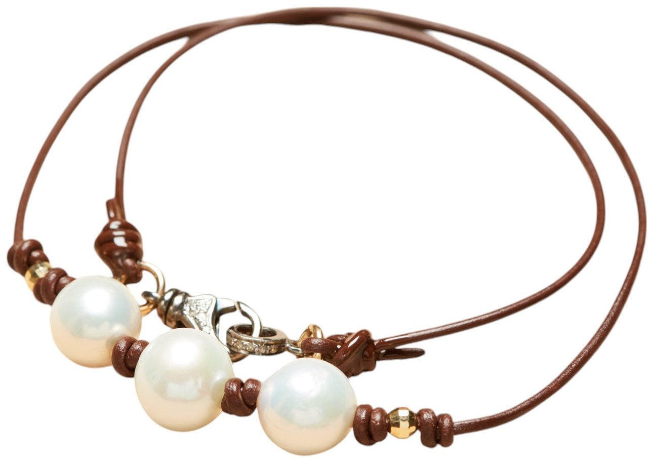 Catherine Michiels Collier 3 perles d’Eau blanches Perles or 14kt Claps Diamants TFW24-49 Catherine Michiels Bijoux Jewelerry Divers