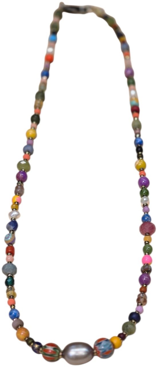 Catherine Michiels Collier Zaza long Perles vintage japo afro eau douce hématite pierres FW2527 Cat Divers