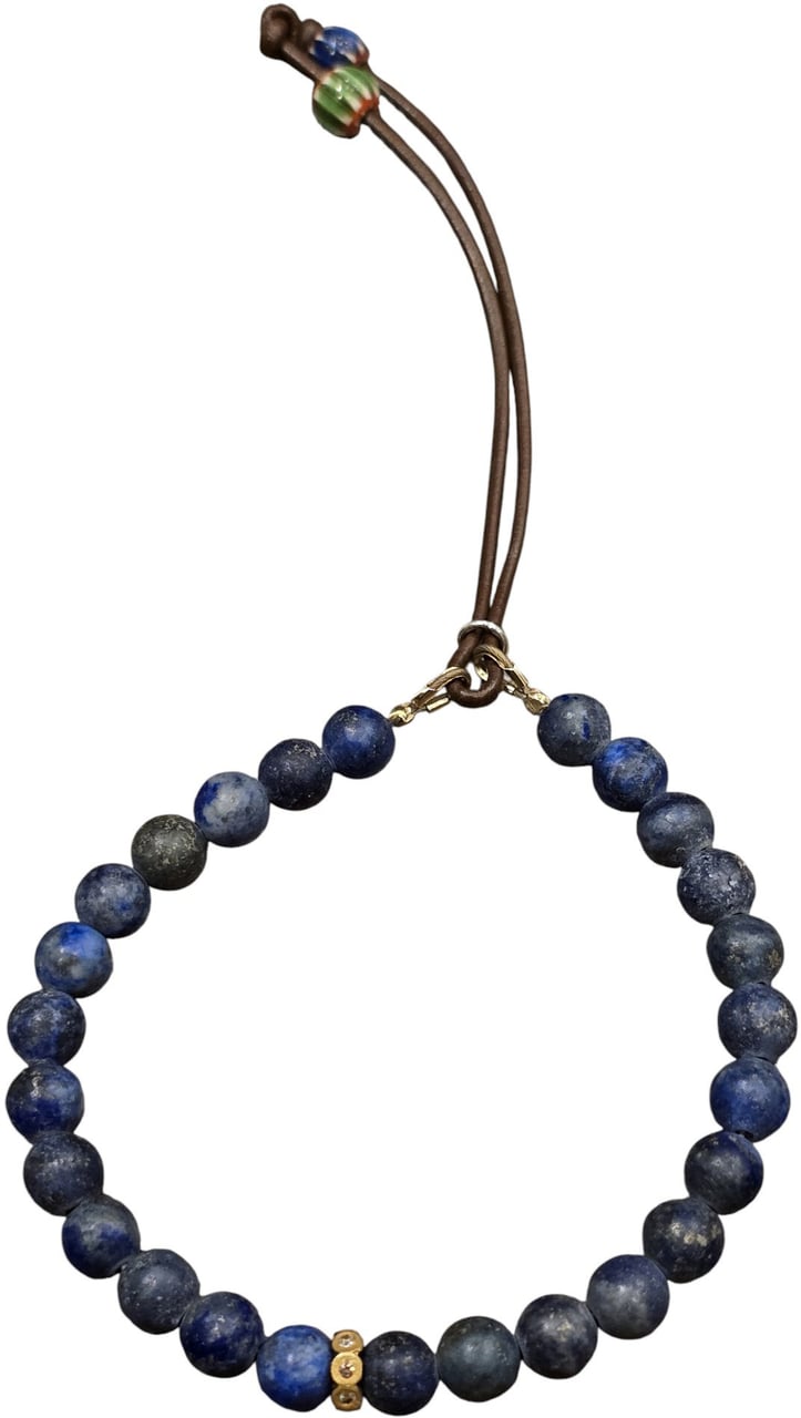Catherine Michiels Bracelet en lapis mat 6mm rondelle argent doré 6 diamants L/E Matte Lapis bijoux Catherine Michiels Blauw