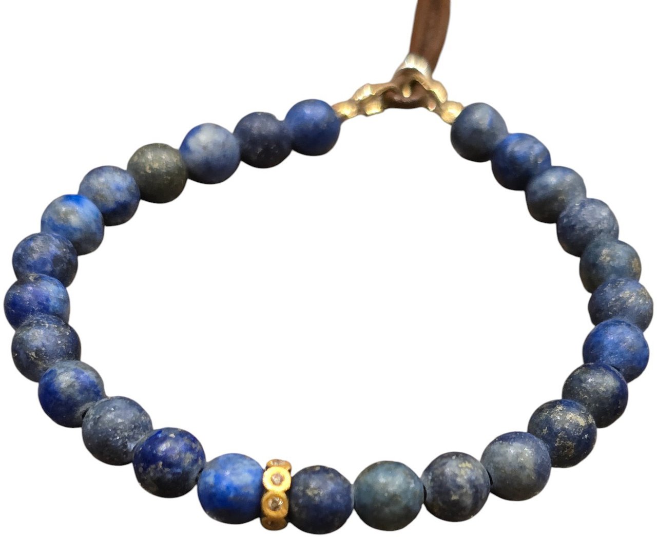 Catherine Michiels Bracelet en lapis mat 6mm rondelle argent doré 6 diamants L/E Matte Lapis bijoux Catherine Michiels Blauw