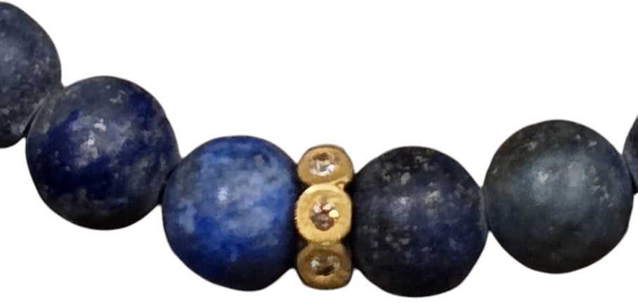 Catherine Michiels Bracelet en lapis mat 6mm rondelle argent doré 6 diamants L/E Matte Lapis bijoux Catherine Michiels Blauw