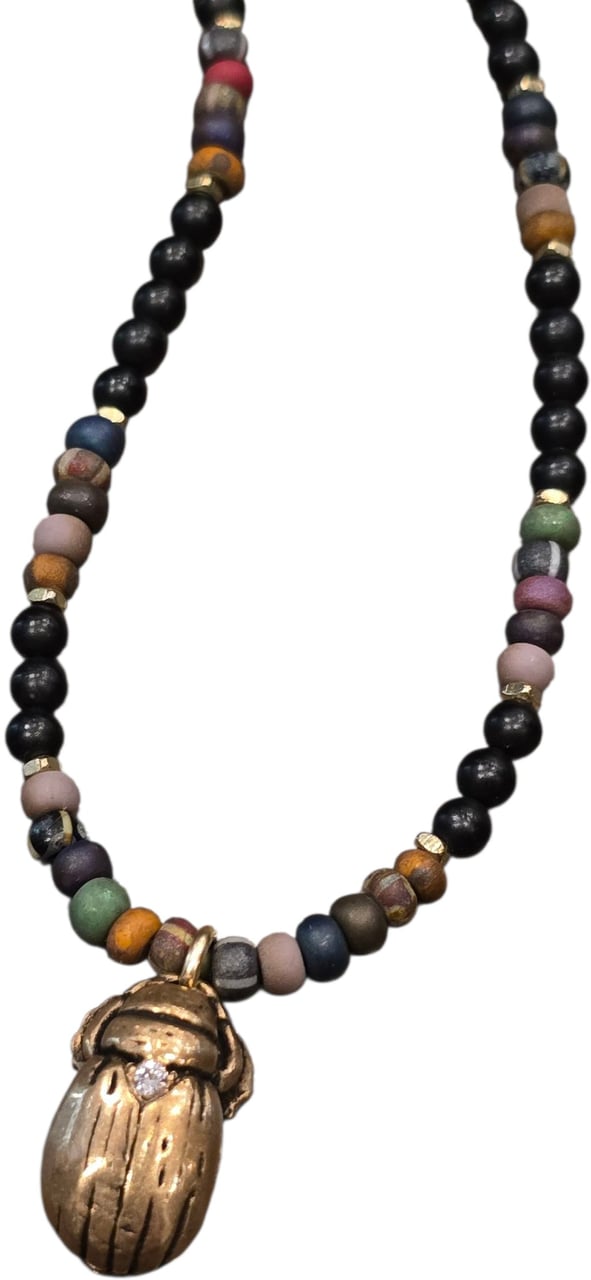 Catherine Michiels Collier Max à Kyoto bronze saphir blanc agates noires céramiques rondelles bronze bijoux Catherine Michiels Divers