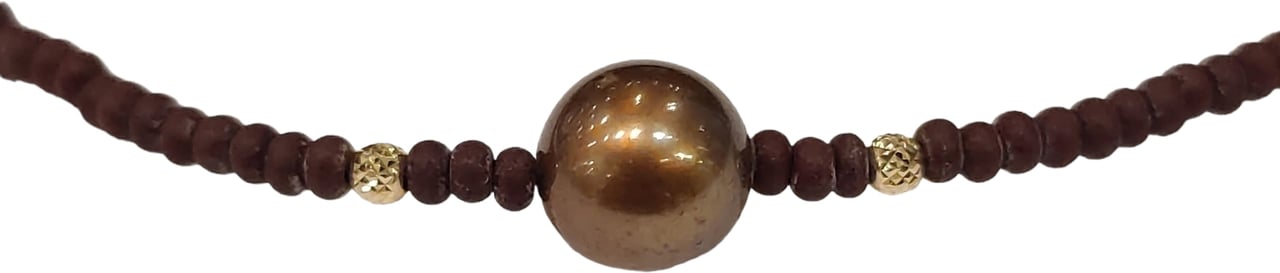 Catherine Michiels Collier Ras du cou perle japonaise chocolat perles céramiques F2215 Catherine Michiels Divers