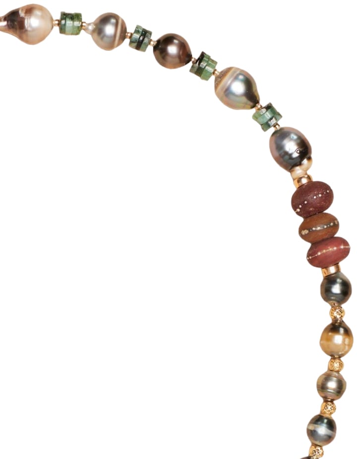 Catherine Michiels Sautoir Argent Diamants Perles tourmalines turquoises FW2317 Catherine Michiels Zilver