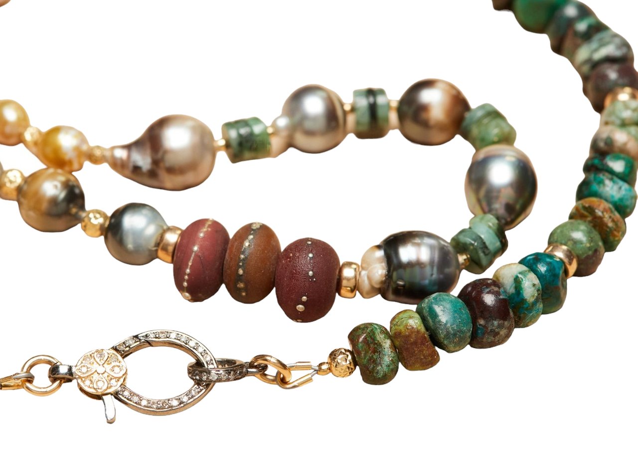 Catherine Michiels Sautoir Argent Diamants Perles tourmalines turquoises FW2317 Catherine Michiels Zilver