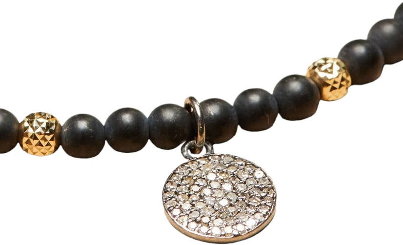 Catherine Michiels Collier disque Argent Diamants agate noir FW2331 Catherine Michiels Zwart