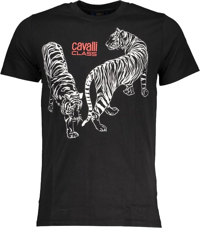 Cavalli Class Black Cotton Men T-Shirt Zwart
