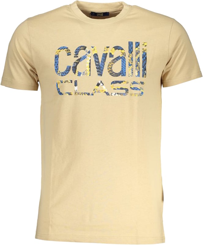 Cavalli Class Beige Cotton Men T-Shirt Zwart