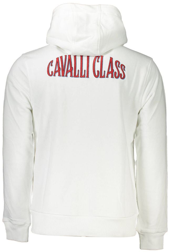 Cavalli Class White Cotton Men's Hooded Sweater Wit