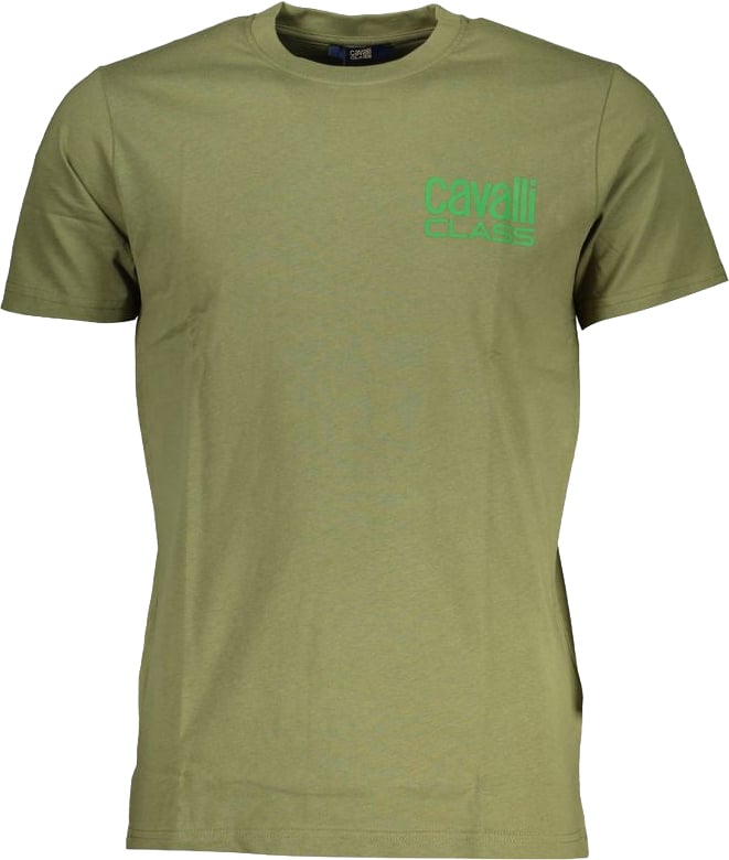 Cavalli Class Green Cotton Men T-Shirt Groen