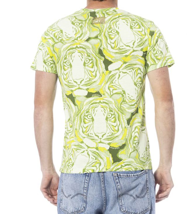 Cavalli Class Green Cotton Men T-Shirt Groen