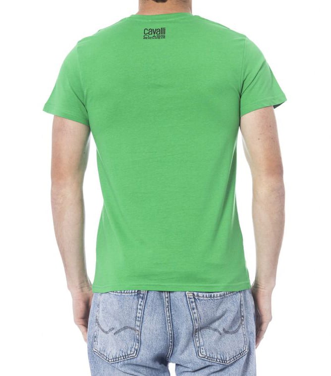 Cavalli Class Green Cotton Men T-Shirt Groen