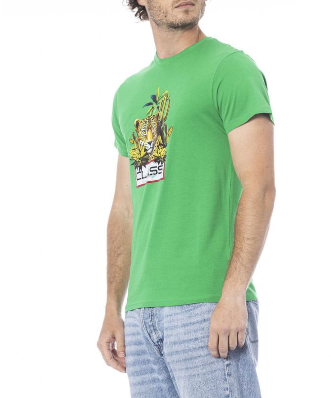 Cavalli Class Green Cotton Men T-Shirt Groen