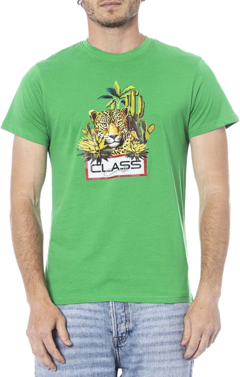Cavalli Class Green Cotton Men T-Shirt Groen