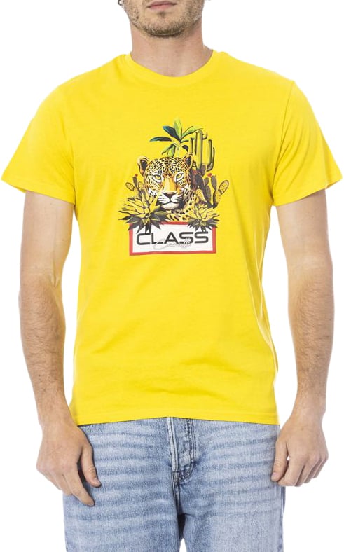 Cavalli Class Yellow Cotton Men T-Shirt Geel