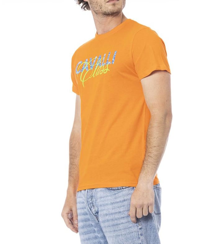 Cavalli Class Orange Cotton Men T-Shirt Oranje