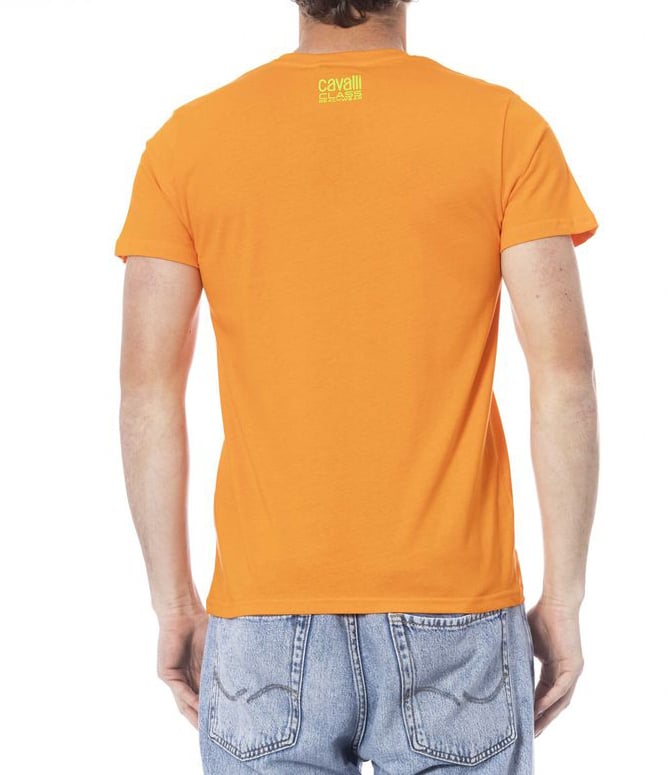 Cavalli Class Orange Cotton Men T-Shirt Oranje